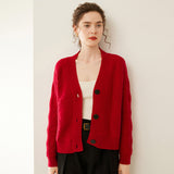 Cardigan da donna con bottoni in cashmere testurizzato maglione di cashmere con scollo a V