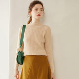 Maglione in cashmere a maniche lunghe lavorato a maglia a trecce, maglione di cashmere da donna