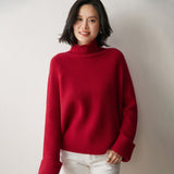 Maglione di cashmere a coste da donna dolcevita pullover raglan di cashmere