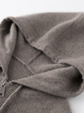 Womens Zip-Up Cashmere Hoodie Long Sleeve Cashmere Knitted Hooded Cardigan