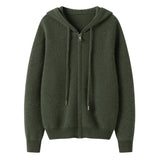 Womens Zip-Up Cashmere Hoodie Long Sleeve Cashmere Knitted Hooded Cardigan
