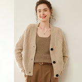 Cardigan da donna con bottoni in cashmere testurizzato maglione di cashmere con scollo a V