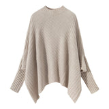 Maglione poncho in cashmere da donna con maniche a costine e collo finto in cashmere