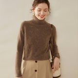 Maglione dolcevita da donna in cashmere lavorato a maglia testurizzato