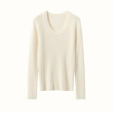 Womens Scoop Neck Cashmere Sweater Long Sleeve Cashmere Knit Top