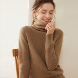 Maglione a collo alto da donna in cashmere a maniche lunghe pullover in cashmere con orlo a coste