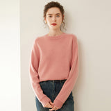 Womens Crew Neck Cashmere Raglan Sweater Cashmere Blouse Ribbed Hem