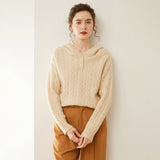 Maglione Henley in cashmere con cappuccio in cashmere lavorato a trecce da donna