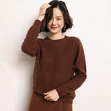 Maglione da donna in puro cashmere girocollo testurizzato a maniche lunghe in maglia di cashmere