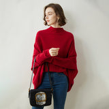 Maglione poncho in cashmere da donna con maniche a costine e collo finto in cashmere