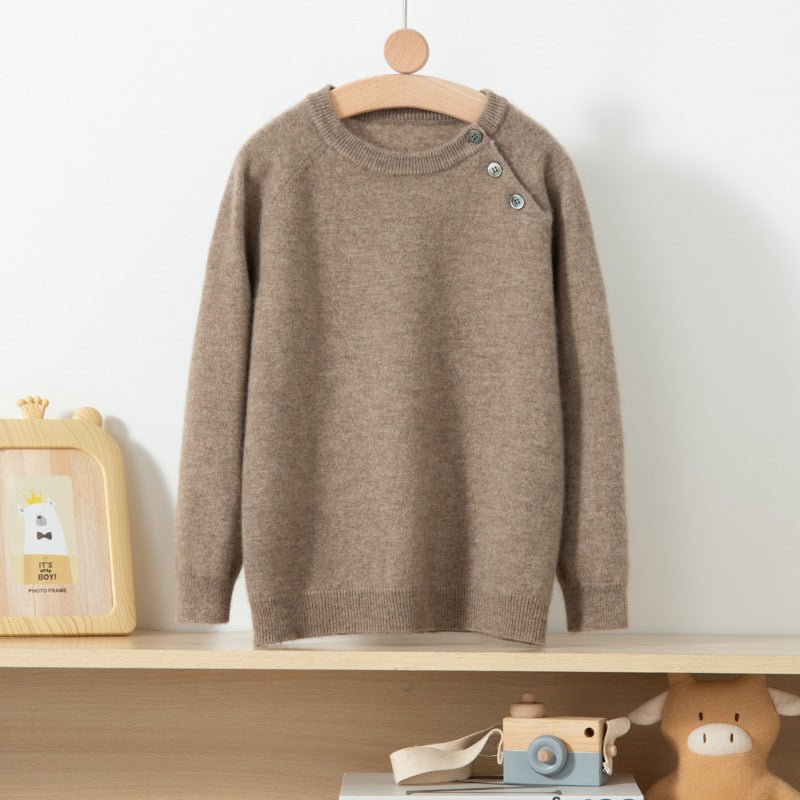 boys and girls crew neck solid cashmere sweater kids long sleeve raglan cashmere tops - slipintosoft