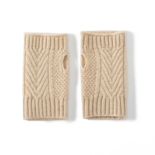 Cashmere Knit Fingerless Mittens Warm Half Finger Fleece Lined Winter Gloves - slipintosoft