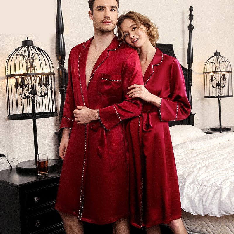 Luxury  Silk Matching Robe For Couple 100% Pure Silk Robe For Adults Woman And Man Silk Bathrobe