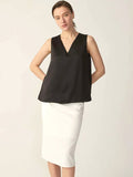 Dark Grey V-Neck Silk Tank Top - slipintosoft