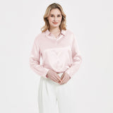 Elegante camicia maniche lunghe di seta con fibbia per perle da donna