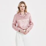 Camicia a maniche lunghe in seta con camicetta di seta con fibbia perlata da donna elegante