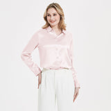 Elegante camicia maniche lunghe di seta con fibbia per perle da donna