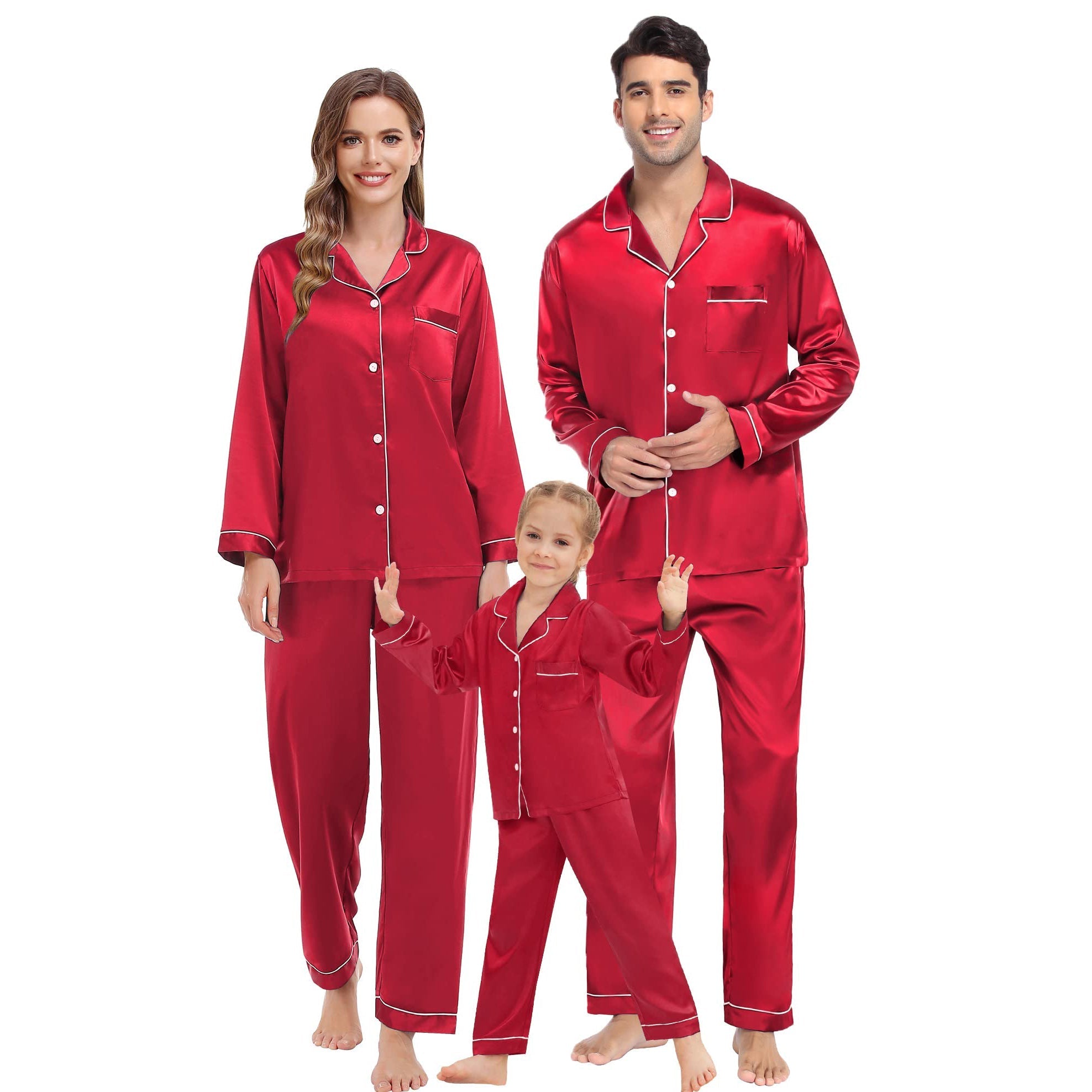 Family Matching Pajamas Set Luxurious Silk Family Pajamas Home Wear for Men and Women - slipintosoft