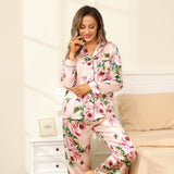 Long Floral Silk Pajama Set For Women Pink Black Real 100 Ladies Silk Pjs Mulberry Silk Sleepwear - slipintosoft