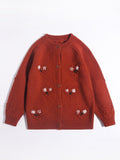 Girls Cashmere Cardigan Floral Embroidery Kids Cashmere Sweater