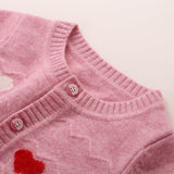 Girls Cashmere Cardigan Heart Pattern Kids Button Front Cashmere Sweater