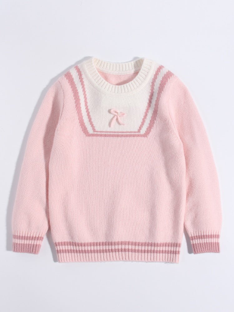 Girls Pure Cashmere Sweater Sailor Collar and Bow Detail Kids Cashmere Pullover