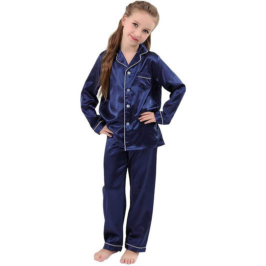 Ragazze in Silk Pigiama ha set di pigiami di seta unisex a lungo per bambini