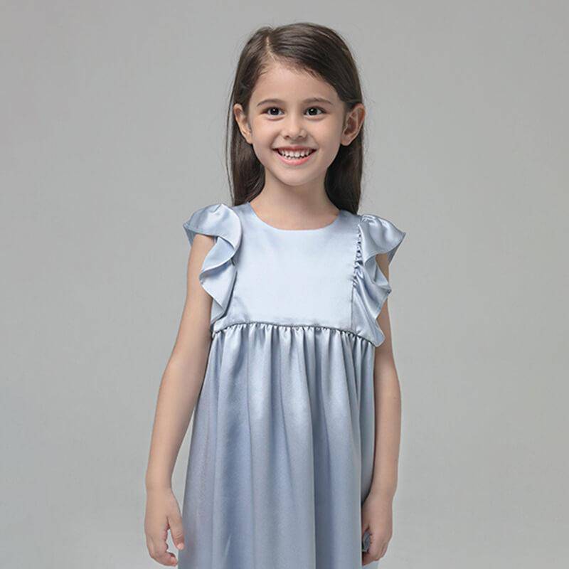 19 Momme Grils Silk Nightgown Cute Princess Dress with Ruffles Kid's Luxury Sleep Dress -  slipintosoft