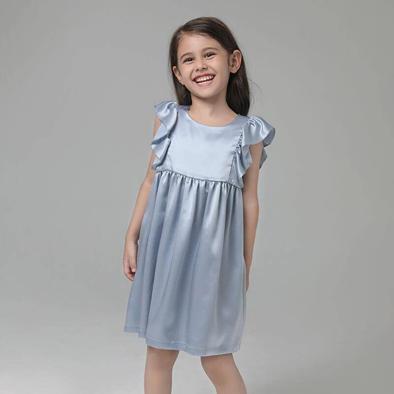 19 Momme Grils Silk Nightgown Cute Princess Dress with Ruffles Kid's Luxury Sleep Dress -  slipintosoft