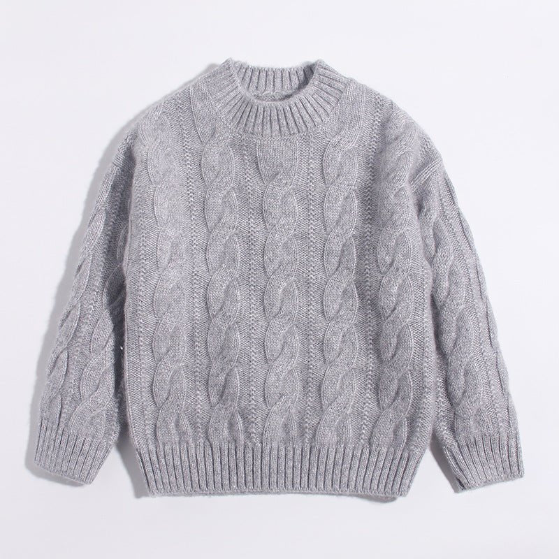 Kids Cable Knit Cashmere Sweater Crew Neck Long Sleeve Cashmere Pullover