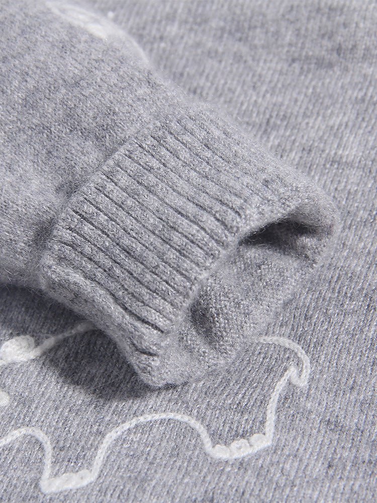 Kids Cashmere Cardigan Animal Embroidery Stripe Sleeve Cashmere Sweater
