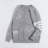 Kids Cashmere Cardigan Animal Embroidery Stripe Sleeve Cashmere Sweater