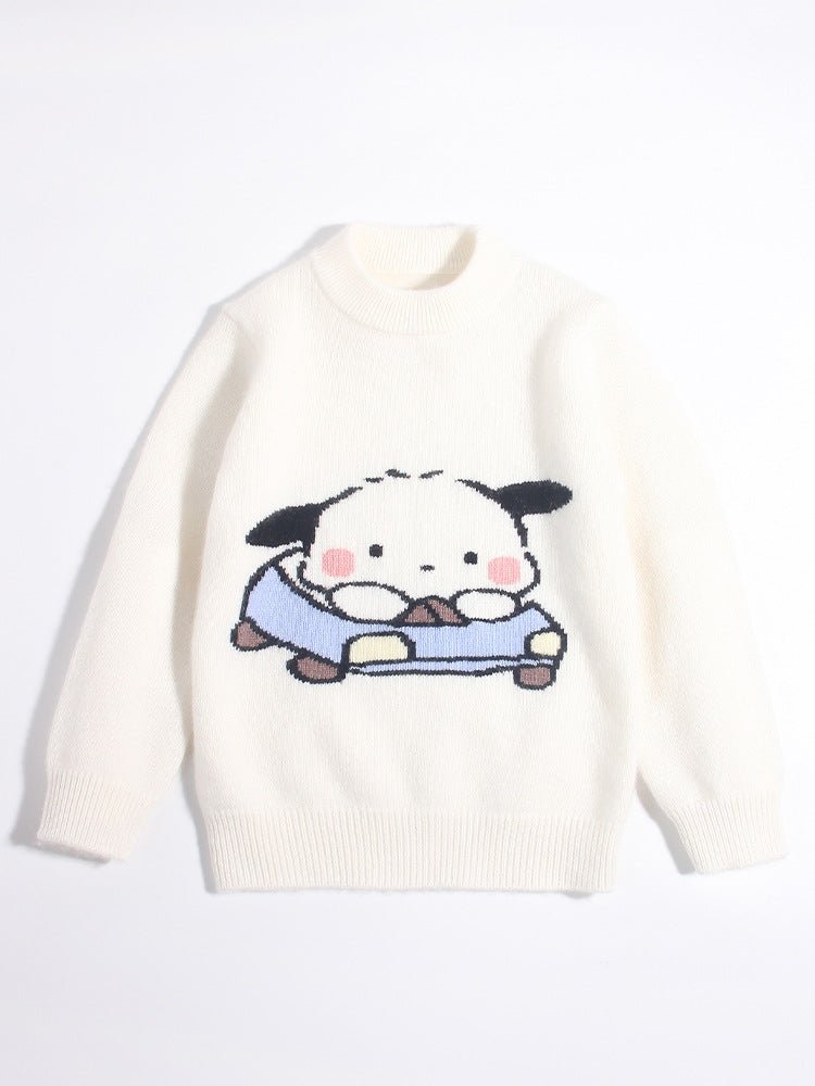 Kids Cashmere Sweater Puppy Driving Cartoon Design Cashmere Pullover