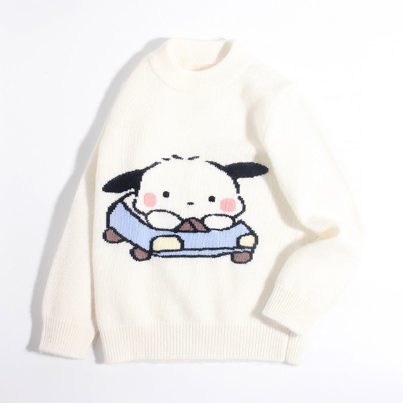 Kids Cashmere Sweater Puppy Driving Cartoon Design Cashmere Pullover