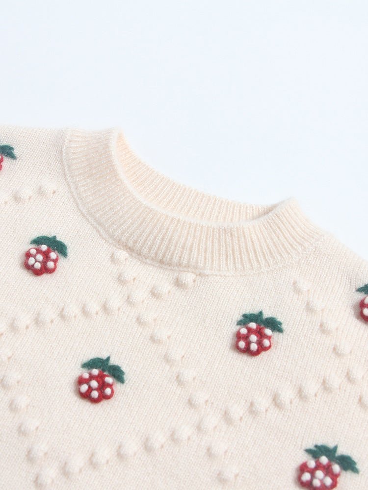 Kids Pure Cashmere Sweater Embroidered Strawberries Cashmere Pullover