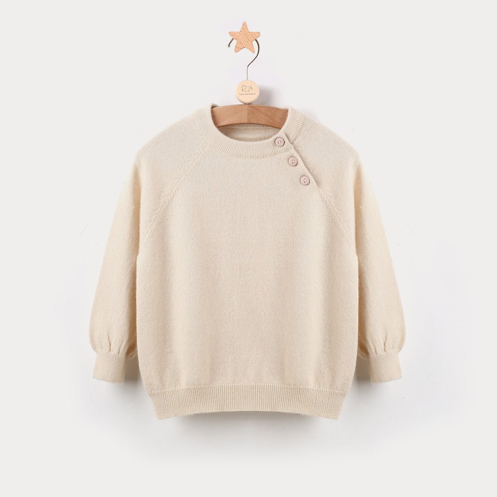 Kids Pure Cashmere Sweater Side Button Crew Neck Cashmere Pullover