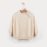 Kids Pure Cashmere Sweater Side Button Crew Neck Cashmere Pullover