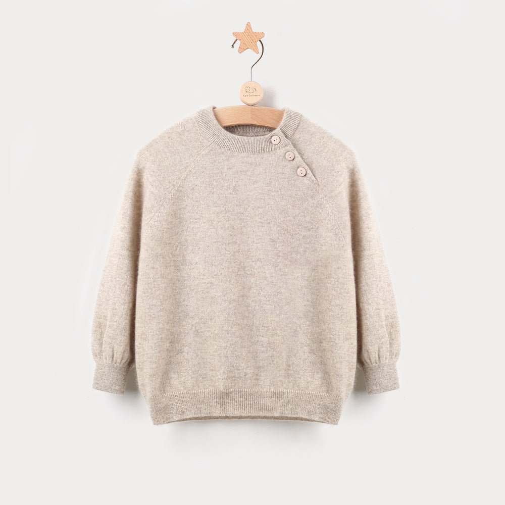 Kids Pure Cashmere Sweater Side Button Crew Neck Cashmere Pullover