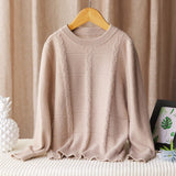 kids round neck cashmere sweater boys sweater girls cable knitted cashmere pullover - slipintosoft