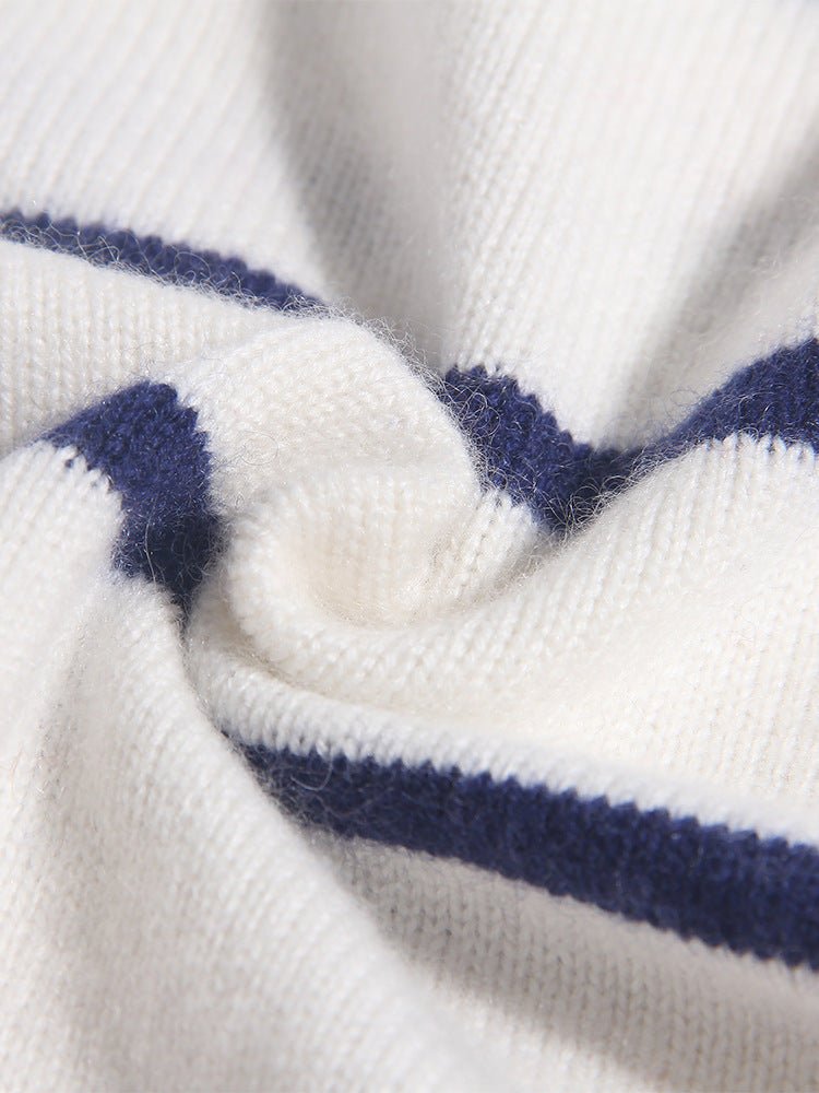 Kids Striped Cashmere Sweater Polo Neck Embroidered Bear Cashmere Pullover