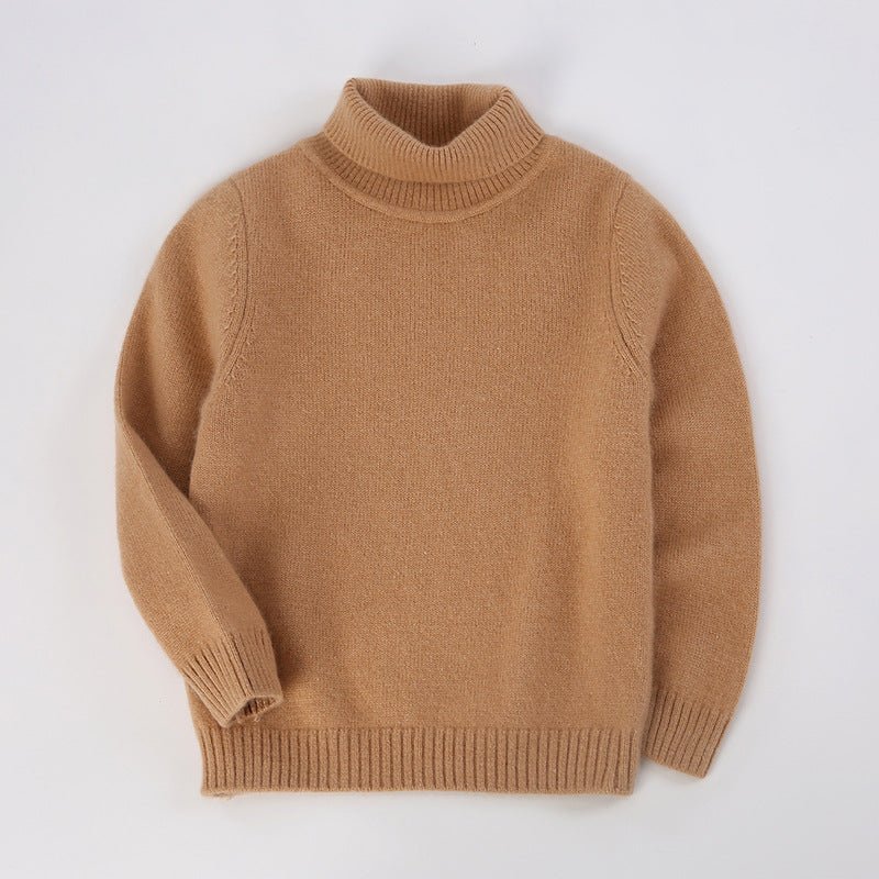 Kids Turtleneck Cashmere Sweater Long Sleeve Cashmere Pullover Ribbing Hem