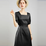 100% Mulberry Silk Women's Silk Dress Retro French Silk Dresse Short Sleeves Silk Dress - slipintosoft