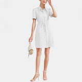 Summer Short Sleeves Silk Dresses 100% Pure Mulberry Silk Shirt Dress Ladies Button Dress - slipintosoft