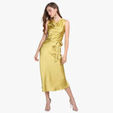 Ladies sleeveless Cowl Neck Silk Dress - slipintosoft