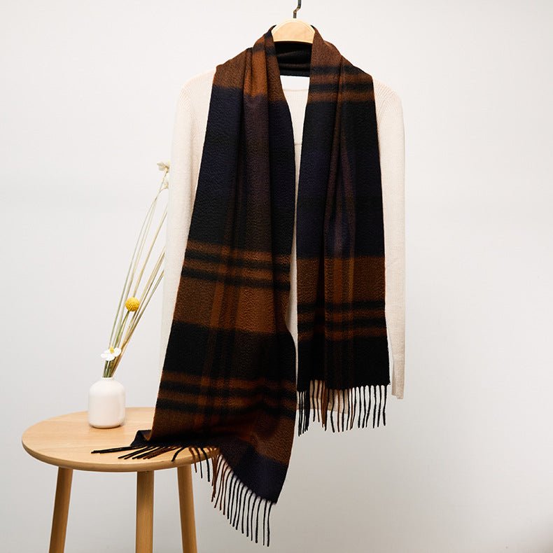 Long Cashmere Scarf with Tassel Plaid Cashmere Warps Multi Styles Winter Gifts - slipintosoft