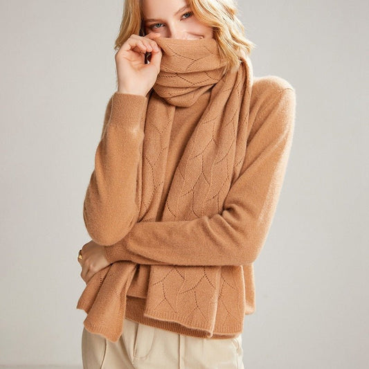 Long Cut - out Cashmere Scarf for Women Double Layer Solid Cashmere Shawl and Wraps Cashmere Scarf