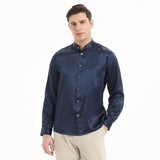 Camicia di seta di lusso per uomo Top in seta a maniche lunghe senza colletto