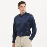 Camicia di seta di lusso per uomo Top in seta a maniche lunghe senza colletto