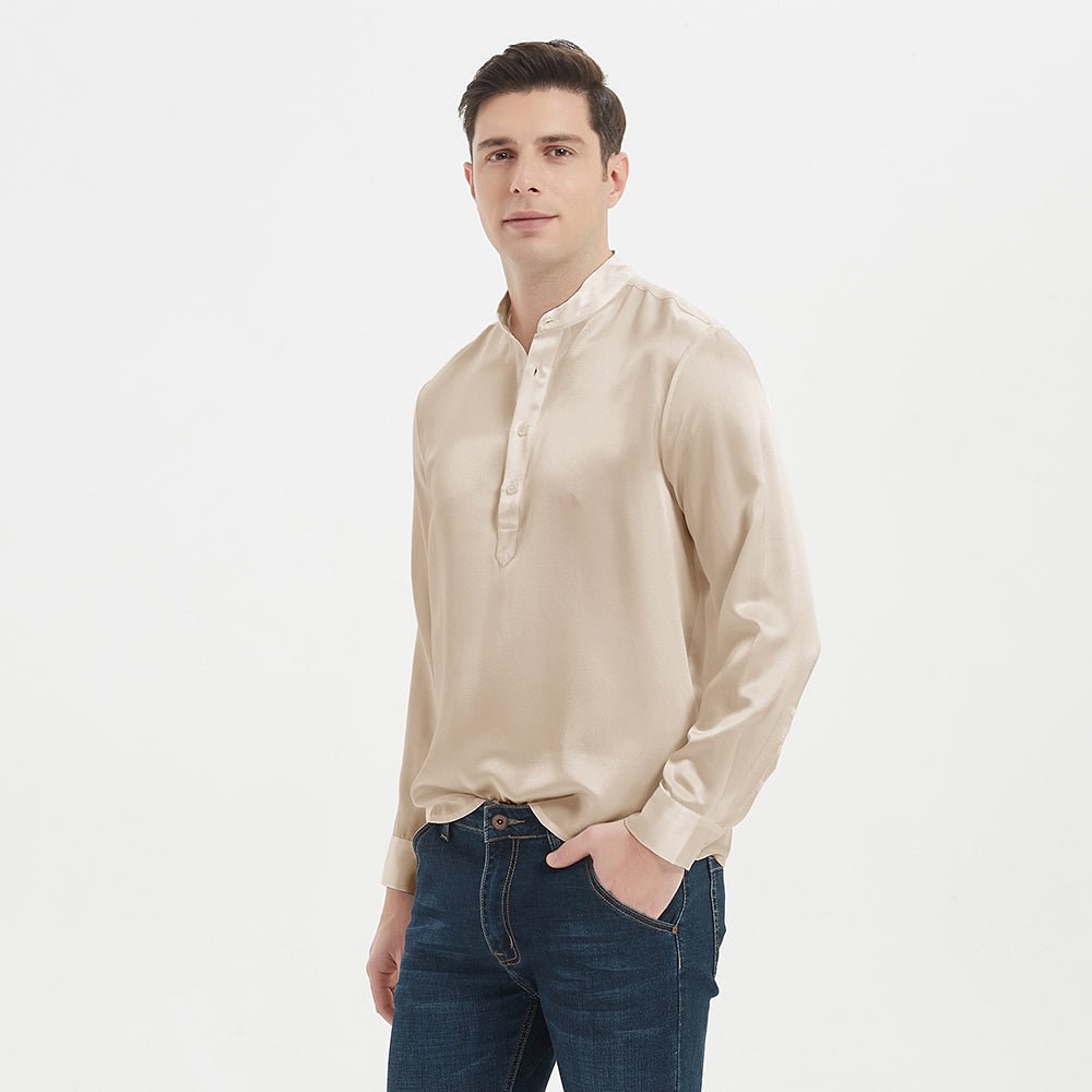 Silk Silk Silk Henley Shirts for Uomo Pure Sale Collar Top