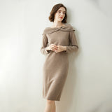 Abiti da donna in cashmere Abito tubino in cashmere con collo a fiocco Slim Fit per feste